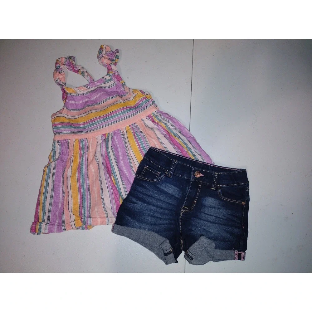 Carters Kid Wonder Nation Toddler Girls‎ 4T Striped Top and Denim Shorts Set